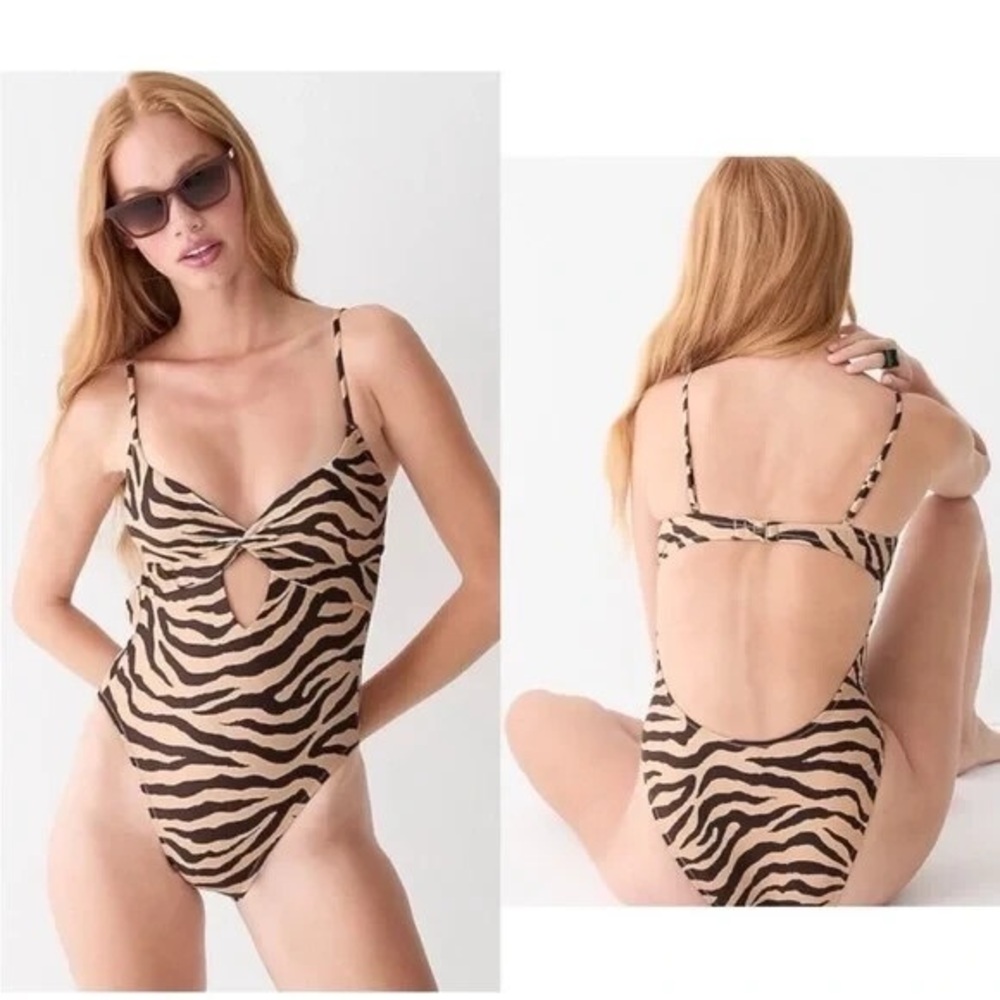 J. Crew Black and Tan One Piece Swimsuit Bold Animal Print